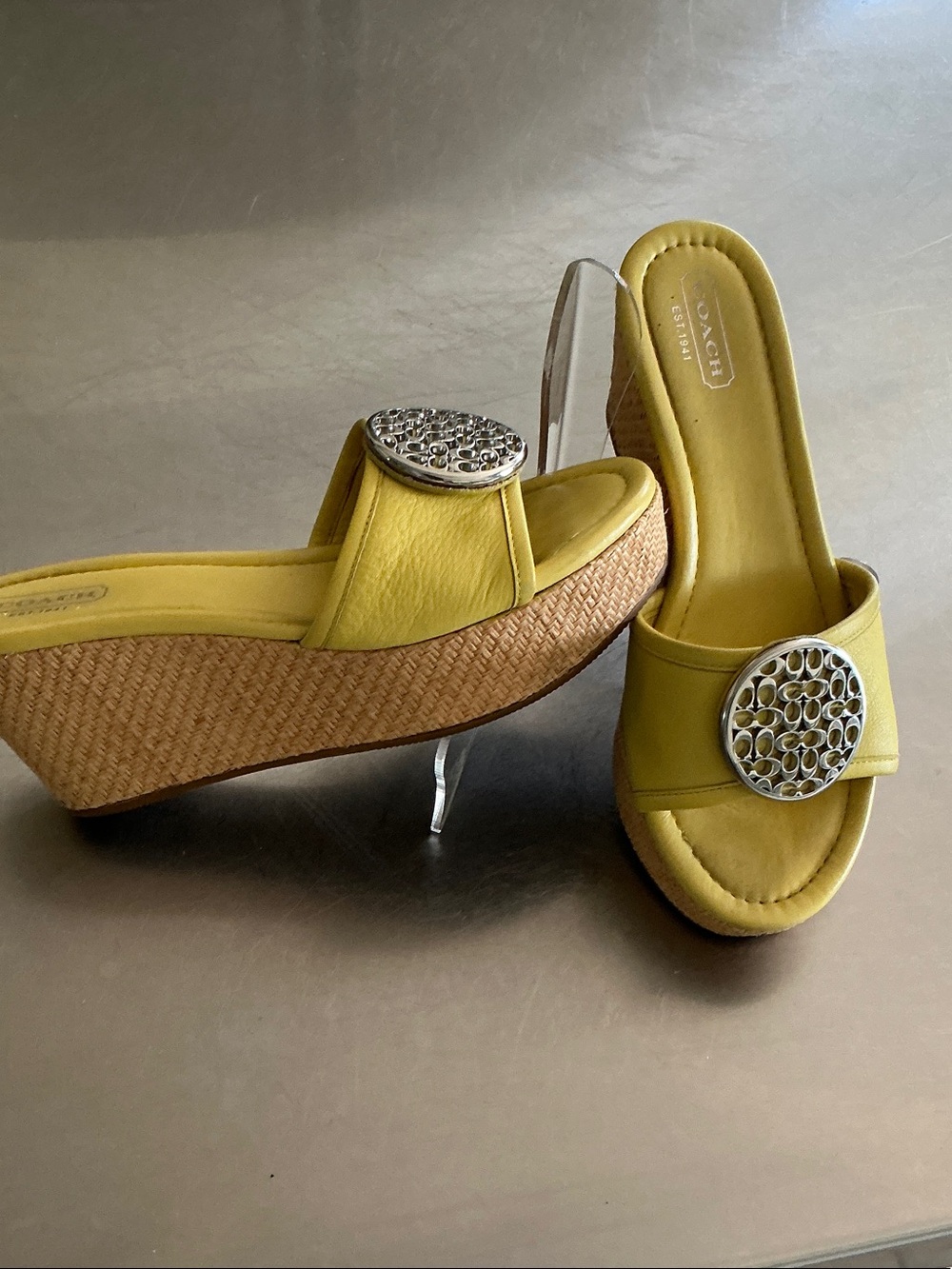 Coach Buttery Soft Lemon Yellow platform slides